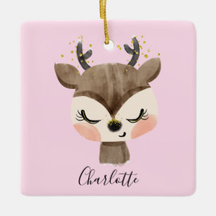 Ornement En Céramique Sweet Cute & Girly Pastel Blush Rose Bébé Reindeer