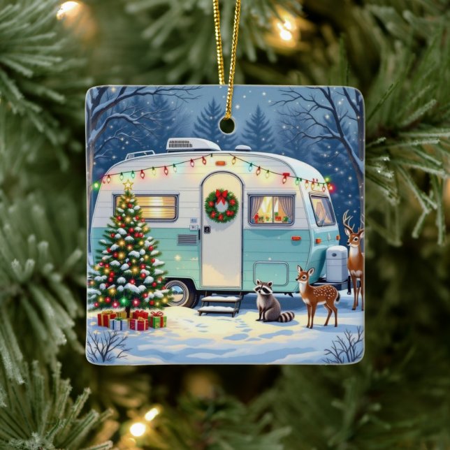 Ornement En Céramique Sweet Woodland Camper Winter Scene Christmas (Arbre)