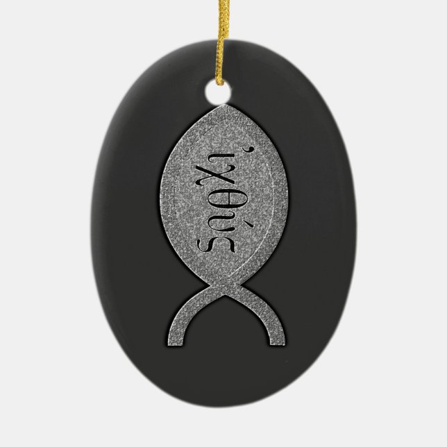 Ornement En Céramique Symbole chrétien de poissons d'IXOYE - effet en (Devant)