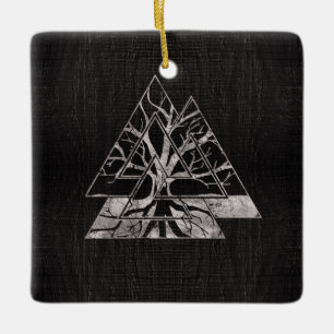 Ornement En Céramique Symbole de Valknut et arbre de la vie - Yggdrasil