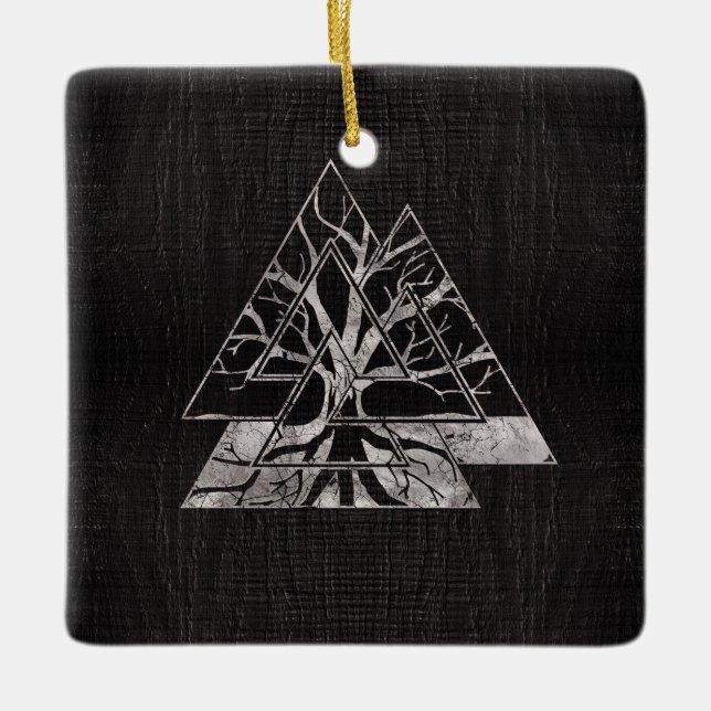 Ornement En Céramique Symbole de Valknut et arbre de la vie - Yggdrasil (Devant)