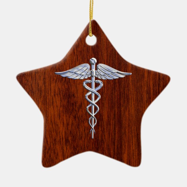 Ornement En Céramique Symbole Médicale de Caduceus en argent Imprimer (Devant)