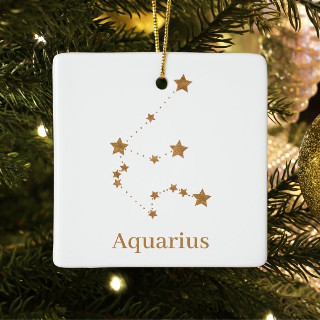 Ornement En Céramique Symbole moderne Zodiac Gold Aquarius | Air de l'él (Créateur téléchargé)