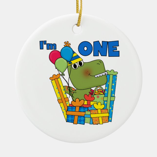 Ornement En Céramique T-shirts et cadeaux Little Dino 1er anniversaire (Devant)