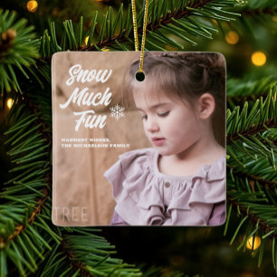 Ornement En Céramique Tant de plaisir enneigé Photo de Noël pour enfants