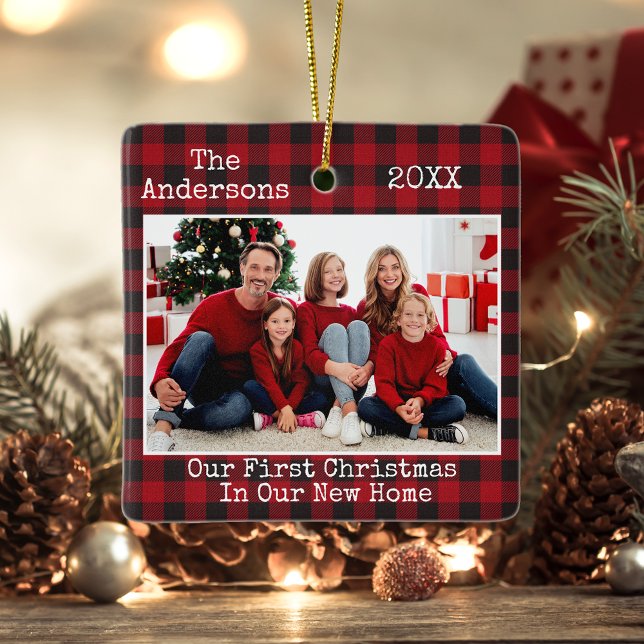 Ornement En Céramique Tapis Texte Plaid Premier Noël Nouveau Accueil (Customize with your photos and text.)