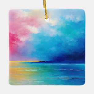 Ornement En Céramique « Tarfarran » Paysage Marin Rose et Bleu