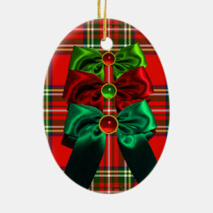 ORNEMENT EN CÉRAMIQUE TARTAN ÉCOSSAIS AVEC BOÎTES DE NOËL VERT ROUGE