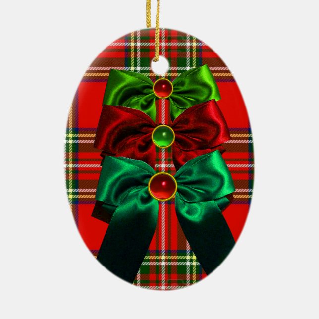ORNEMENT EN CÉRAMIQUE TARTAN ÉCOSSAIS AVEC BOÎTES DE NOËL VERT ROUGE (Dos)