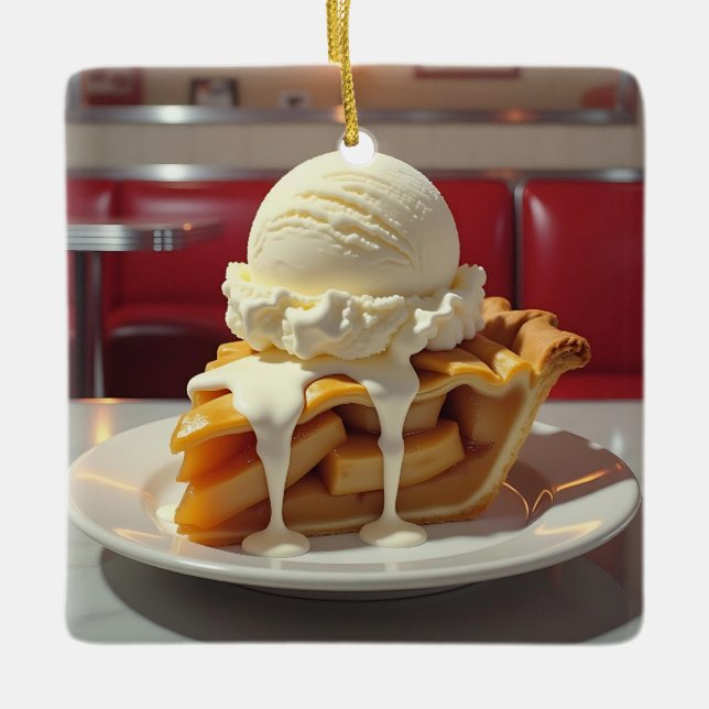 Ornement En Céramique Tarte aux pommes, crème glacée vanille Noël (Devant)