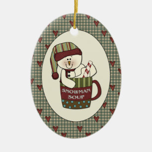 Ornement En Céramique Tasse mignonne de Noël de soupe à bonhomme de