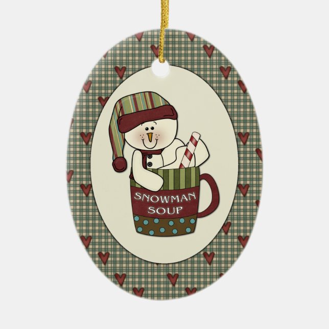 Ornement En Céramique Tasse mignonne de Noël de soupe à bonhomme de (Devant)