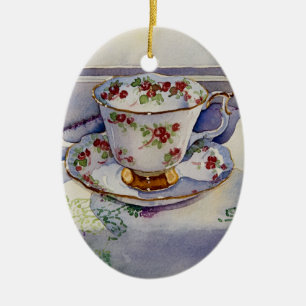 Ornement En Céramique Teacup on Linen 1799