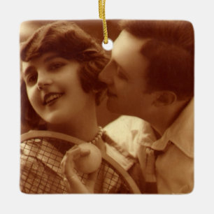 Ornement En Céramique Tennis de sport vintage, amour et romance