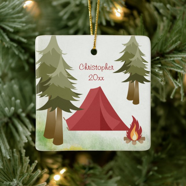 Ornement En Céramique Tente personnalisée et Camping Noël (Arbre)