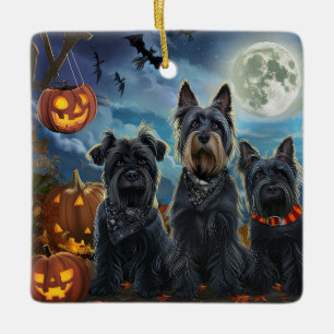 Ornement En Céramique Terrier Écossais Halloween Effrayant