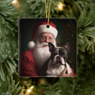Ornement En Céramique Tervueren de Boston avec le Père Noël Noël Festif