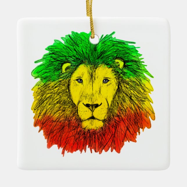 Ornement En Céramique Tête de lion Rasta rouge jaune vert dessin Jamaïqu (Devant)