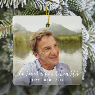 Ornement En Céramique Texte Mémorial 2 Photo Simple Blanc Script