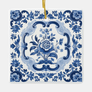 Ornement En Céramique Texte personnalisé Floral Hollandais Carreaux Moti