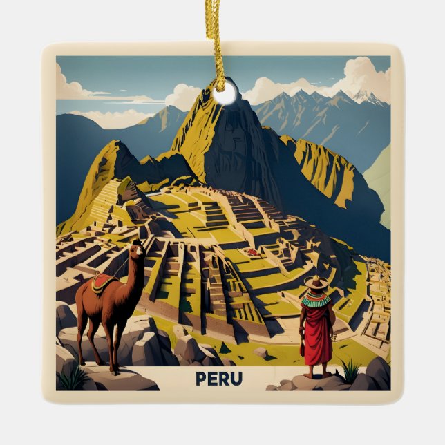 Ornement En Céramique Texte personnalisé Pérou Machu Picchu (Devant)