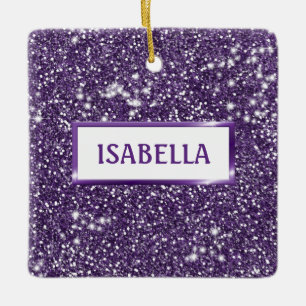 Ornement En Céramique Texture de paillettes violettes fausses avec nom