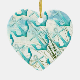 Ornement En Céramique Thème côtier d'Ancres de plage de bord de la mer