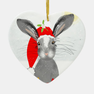 Ornement En Céramique Thème de Noël de lapin lapin mignon