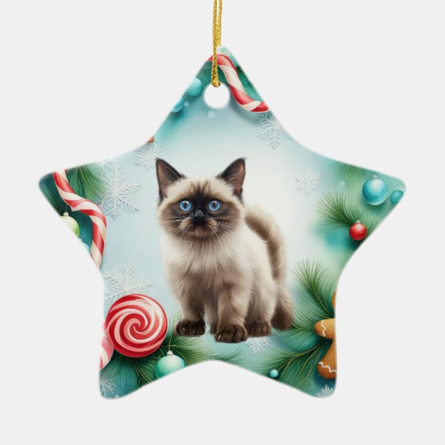 Ornement En Céramique Thème Noël de chats de Siamese (Devant)