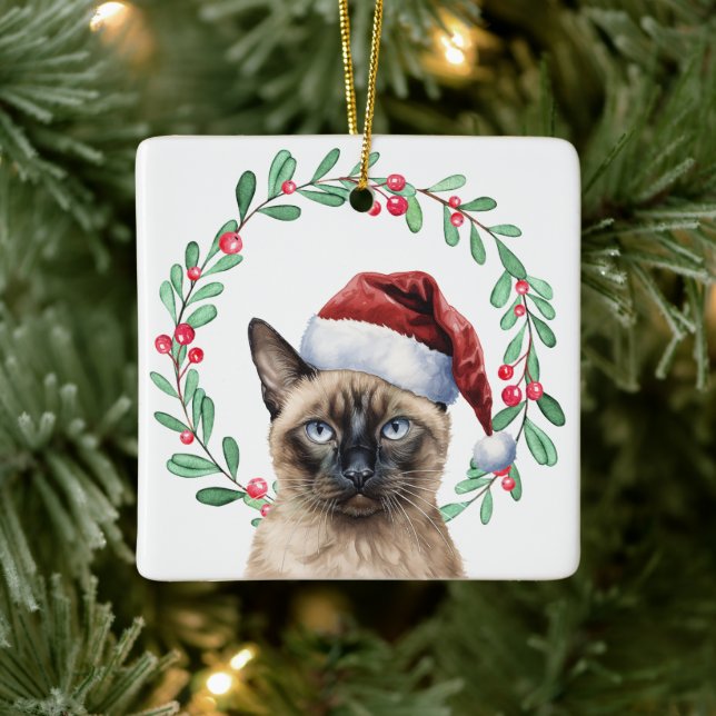 Ornement En Céramique Thème Noël de chats de Siamese (Arbre)