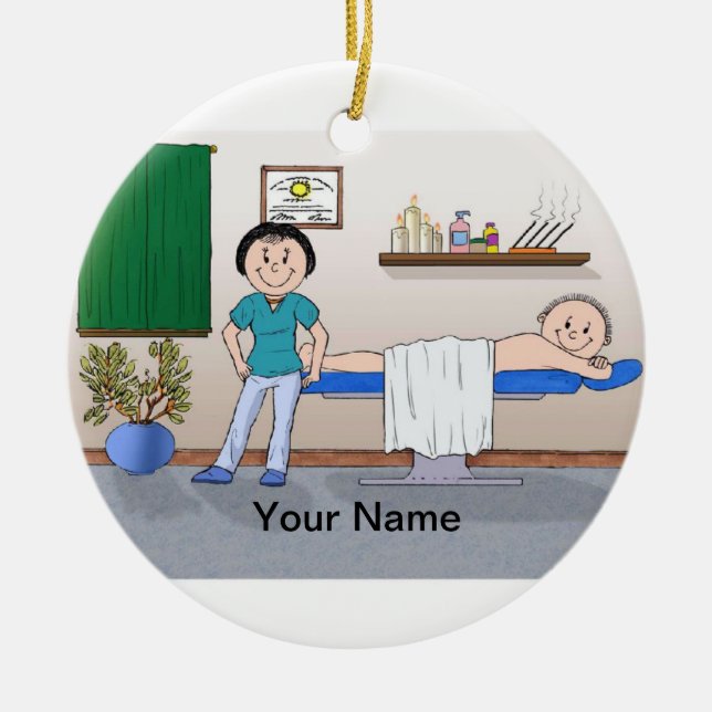 Ornement En Céramique Thérapeute de massage - femelle, cliente masculine (Devant)