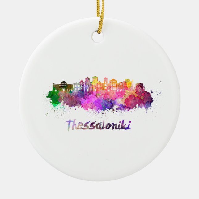 Ornement En Céramique Thessaloniki skyline in watercolor (Devant)