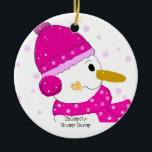 Ornement En Céramique Thumpity Thump Pink Snowman<br><div class="desc">Un mignon bonhomme de neige portant un casquette et une écharpe avec une douce expression sur son visage. Les mots 'thumpity,  thump thump thump peuvent être changés comme souhaité.</div>