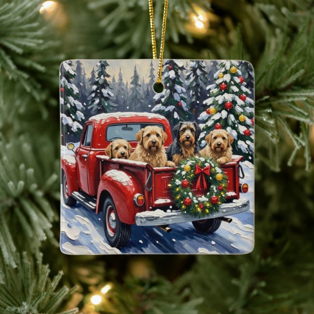 Ornement En Céramique Tibetan Terrier Christmas Red Truck Holiday (Arbre)