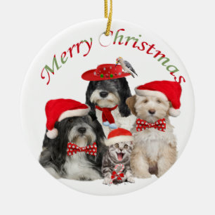 Ornement En Céramique Tibetan Terrier Merry Christmas Ornament