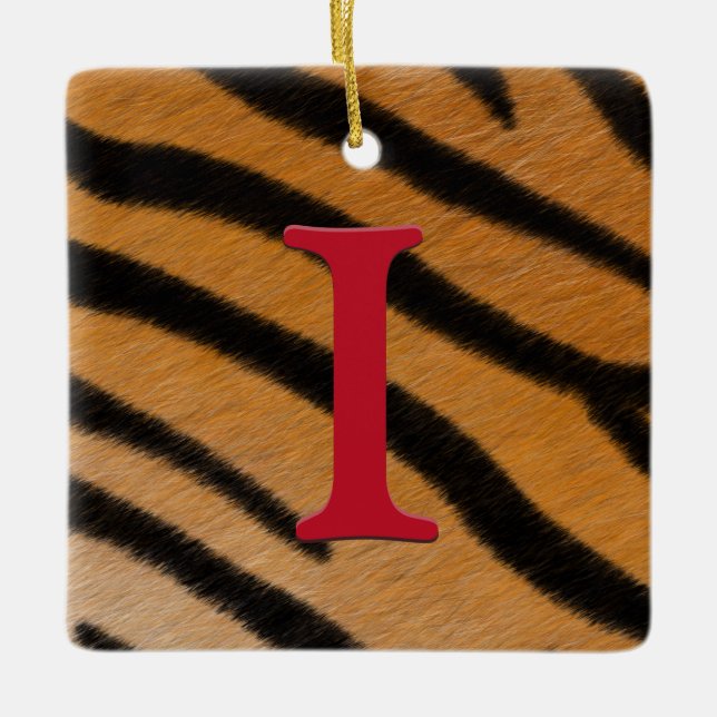 Ornement En Céramique Tiger Fur Personalized Monogram & Message Alphabet (Devant)