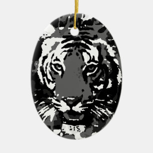 Ornement En Céramique Tigre noir blanc Pop Art