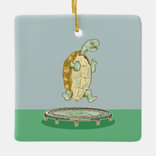 Ornement En Céramique Tortue sur trampoline