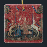 Ornement En Céramique Touche Lady and Unicorn Medieval<br><div class="desc">The lady and the unicorn tapestries feature a medieval lady in various poses, each depicts one of the five senses, et a sixth scene with words on tent Mon seul désir (my only desire). Being some of the most famous medieval artworks in the world, these unicorn items add magic anywhere...</div>