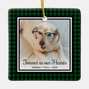 Ornement En Céramique Toujours Dans Nos Cœurs Plaid Vert Buffle Chien