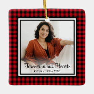 Ornement En Céramique Toujours Dans Nos Coeurs Rouge Buffalo Plaid