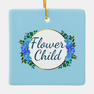 Ornement En Céramique Toujours une Fleur Enfant bleu botanique floral