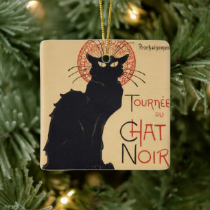 Ornement En Céramique Tournée du Chat Noir Vintage Black Cat Art Nouveau