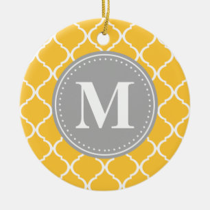 Ornement En Céramique Tournesol Jaune Latis marocain Gris Monogramme