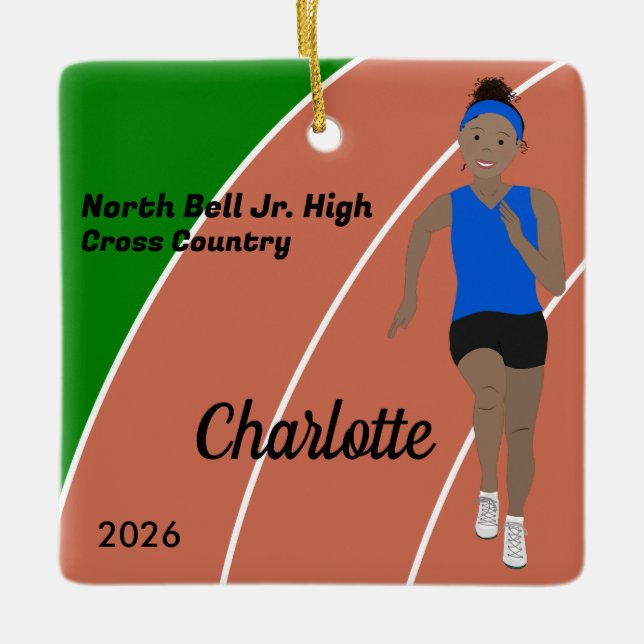 Ornement En Céramique Track and Field Girl Black Hair in Blue (Devant)