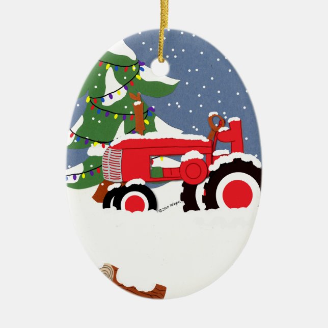 Ornement En Céramique Tracteur Arbre de Noël (Devant)