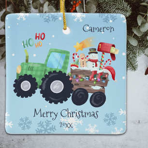 Ornement En Céramique Tracteur Joyeux Noël Nom Et Année