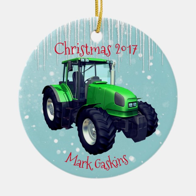 Ornement En Céramique Tracteur vert moderne personnalisé "Noël 20XX " (Devant)