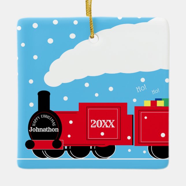 Ornement En Céramique Train à vapeur de Noël dans la neige (Devant)
