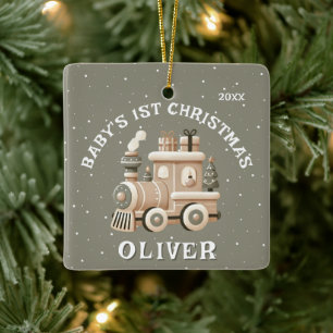 Ornement En Céramique Train de Noël pour bébé - 1er Noël - Souvenir